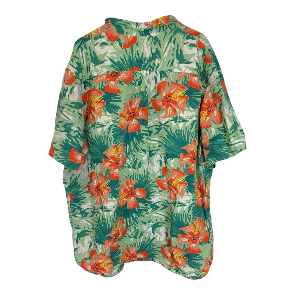Saddlebred XXLT Green Orange Floral Hawaiian Shirt Cotton Linen Tropical Beach - Picture 5 of 7
